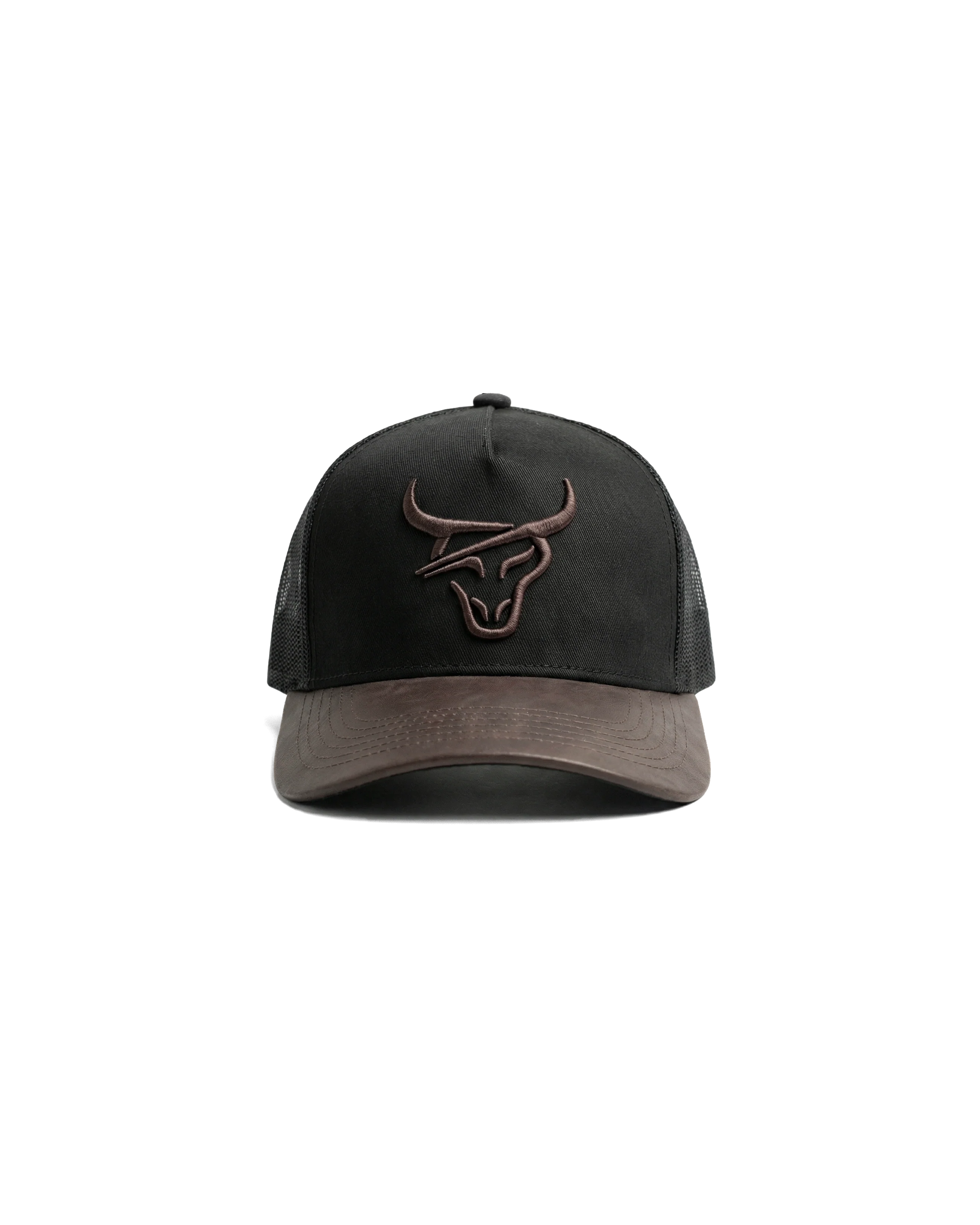 HONKER BULL HAT BLACK/BROWN LEATHER BRIM - MESH